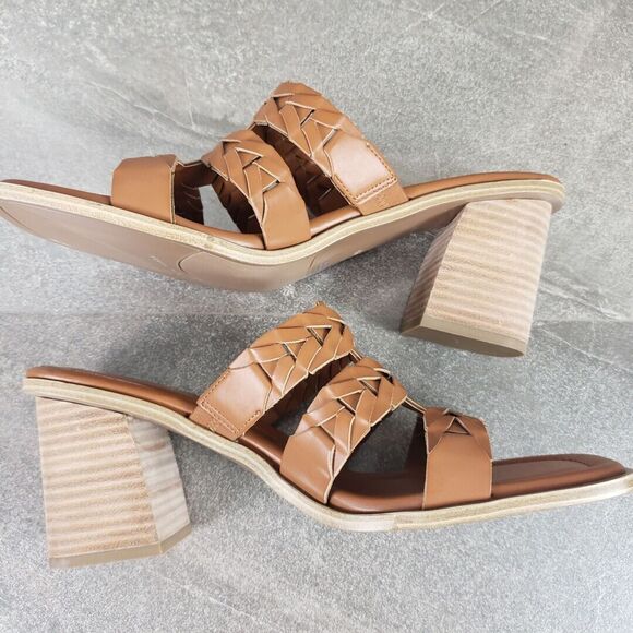 Marc Fisher Sandals Womens 11 M Melita Brown Slip on Strappy Slip-On Block Heels - Picture 4 of 11